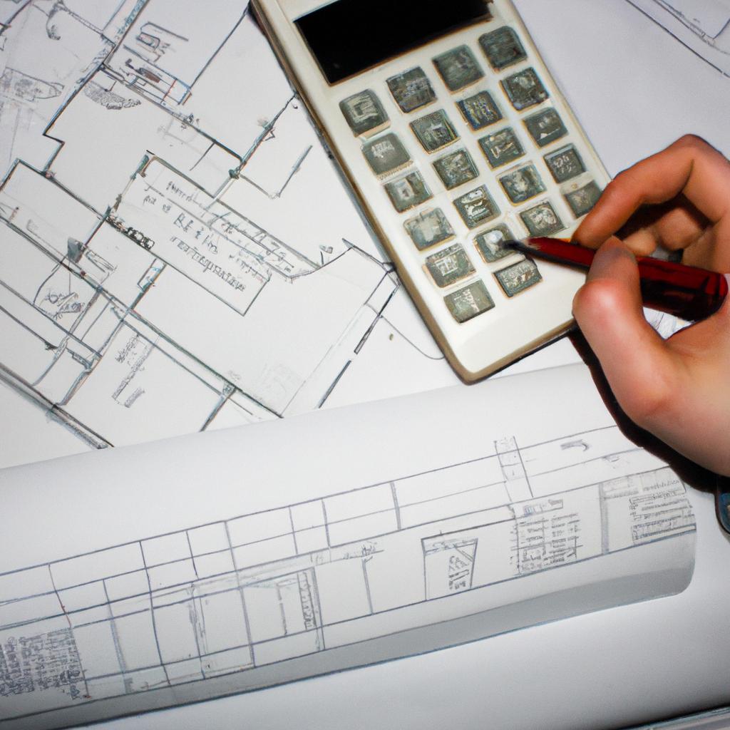 Person holding blueprints, calculating expenses